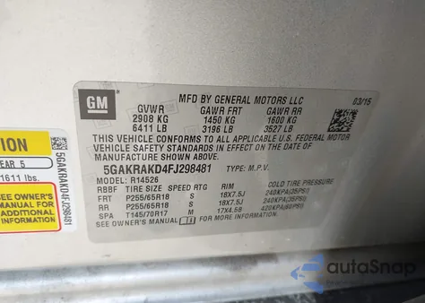 2015 Buick Enclave Convenience z USA, uszkodzony, nr VIN 5GAKRAKD4FJ298481